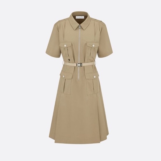 Dior卡其色拉鏈短袖洋裝-0