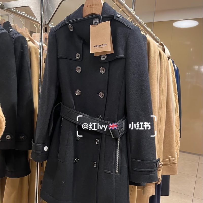 BURBERRY 經典 排釦 黑色 羊毛大衣 長大衣 風衣外套 大衣外套 大衣-4
