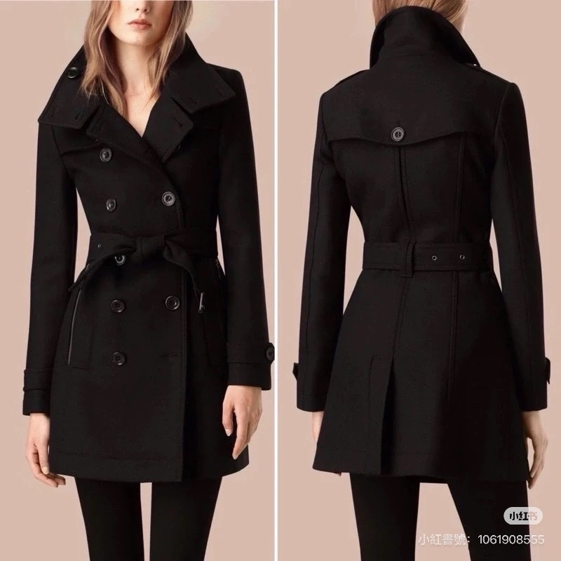 BURBERRY 經典 排釦 黑色 羊毛大衣 長大衣 風衣外套 大衣外套 大衣-7