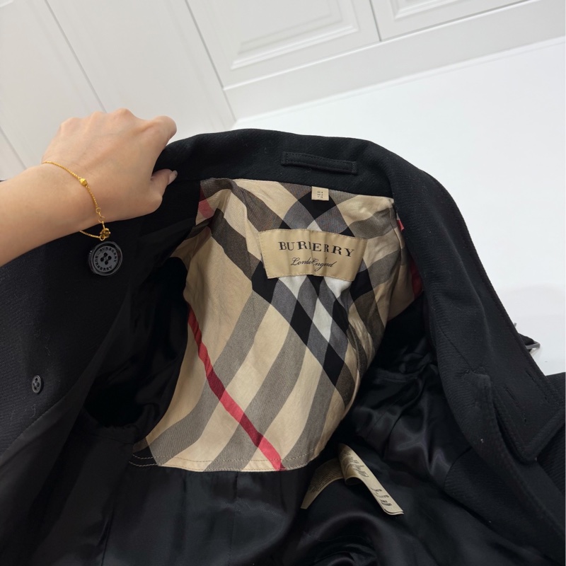 BURBERRY 經典 排釦 黑色 羊毛大衣 長大衣 風衣外套 大衣外套 大衣-19