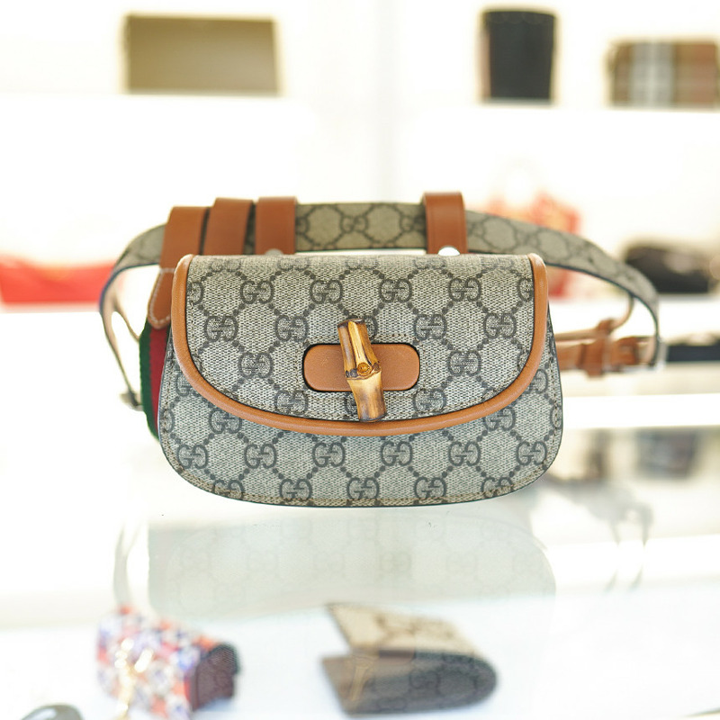 GUCCI UIQEN 8288 竹編腰包 681137 米色帆布-7