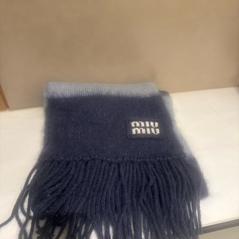 Miu Miu 羊毛流蘇圍巾 藍 全新-6