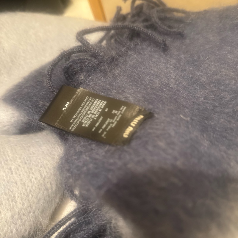 Miu Miu 羊毛流蘇圍巾 藍 全新-8