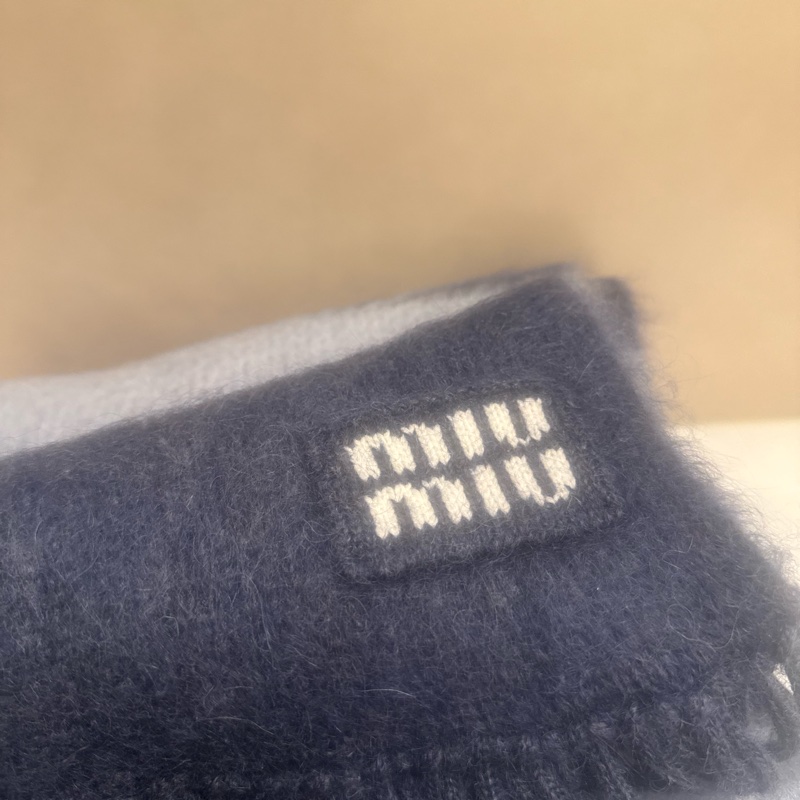Miu Miu 羊毛流蘇圍巾 藍 全新-10