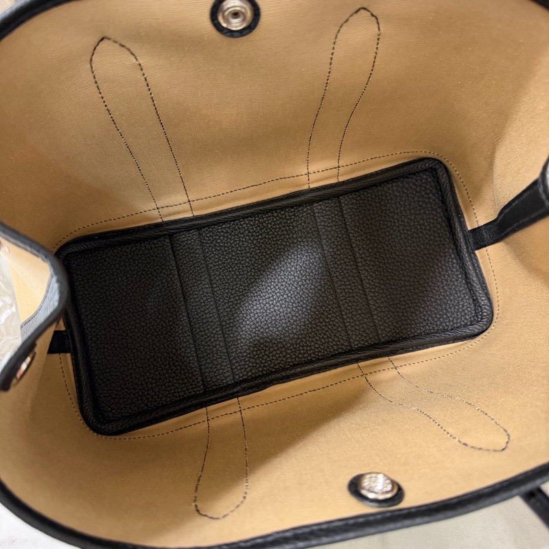 Hermes 風衣灰S2帆布拚黑Negonda皮GardenParty30銀釦手提包H051551CKAU-4