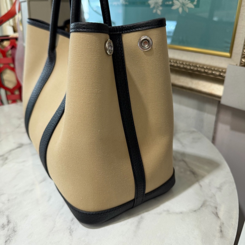 Hermes 風衣灰S2帆布拚黑Negonda皮GardenParty30銀釦手提包H051551CKAU-6