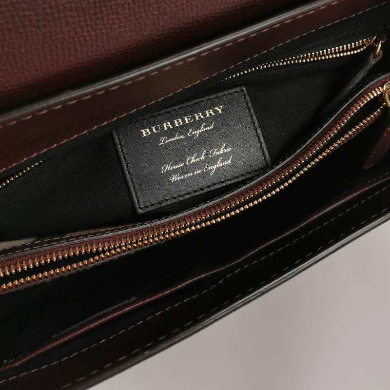 Burberry牛皮帆布拼色格紋字母Logo單肩包-7