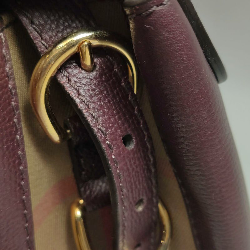 Burberry牛皮帆布拼色格紋字母Logo單肩包-11