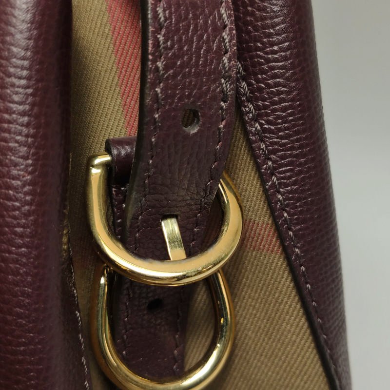 Burberry牛皮帆布拼色格紋字母Logo單肩包-12