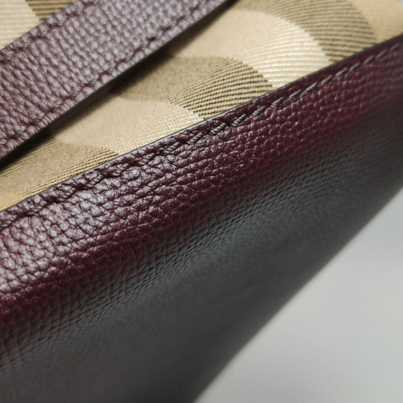 Burberry牛皮帆布拼色格紋字母Logo單肩包-18