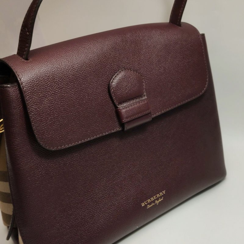 Burberry牛皮帆布拼色格紋字母Logo單肩包-22