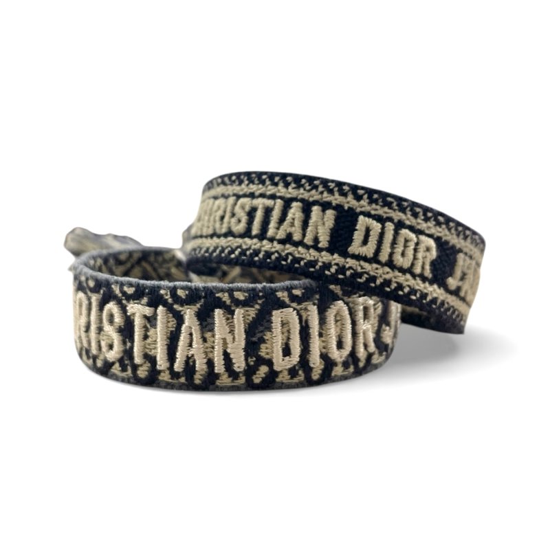 DIOR 迪奧 刺繡編織手環 棉 深藍-0