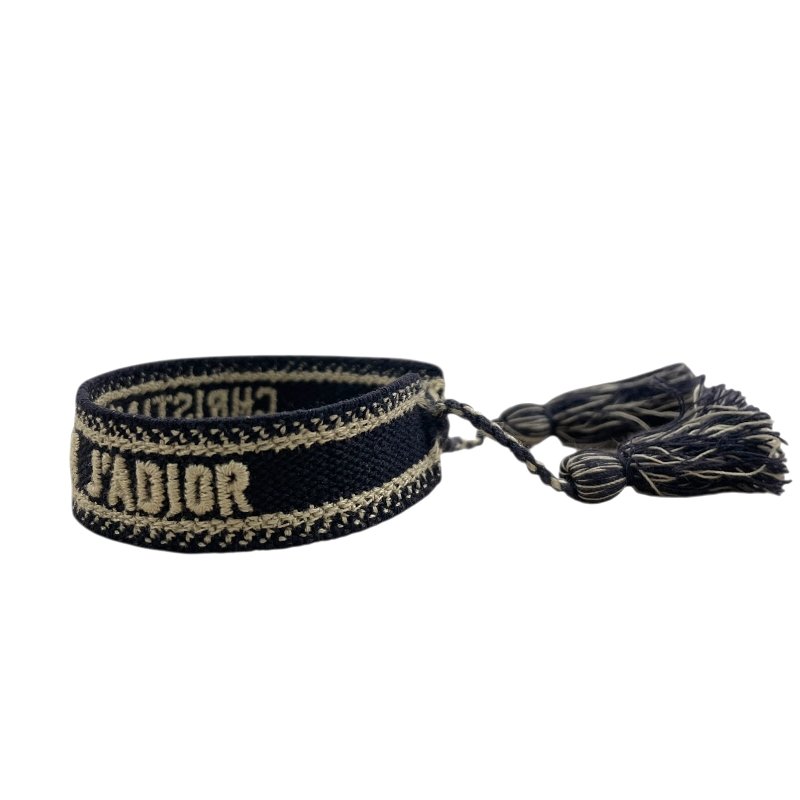 DIOR 迪奧 刺繡編織手環 棉 深藍-2