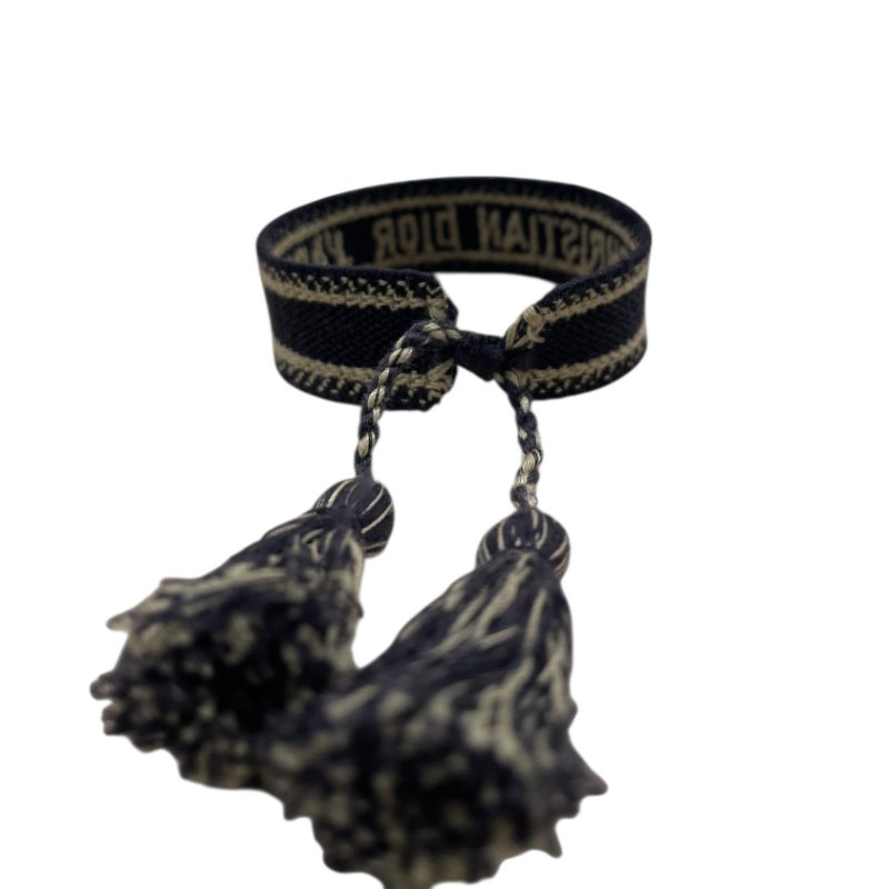 DIOR 迪奧 刺繡編織手環 棉 深藍-3