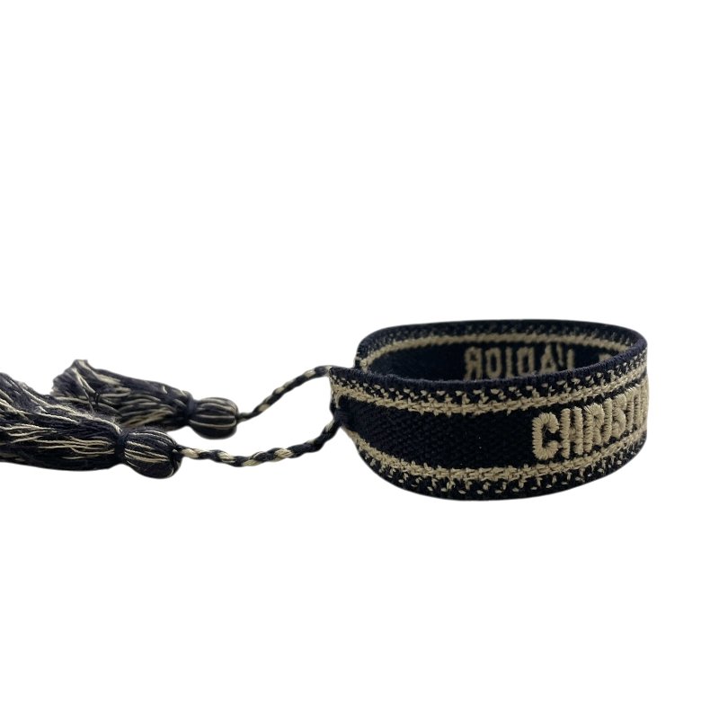 DIOR 迪奧 刺繡編織手環 棉 深藍-4