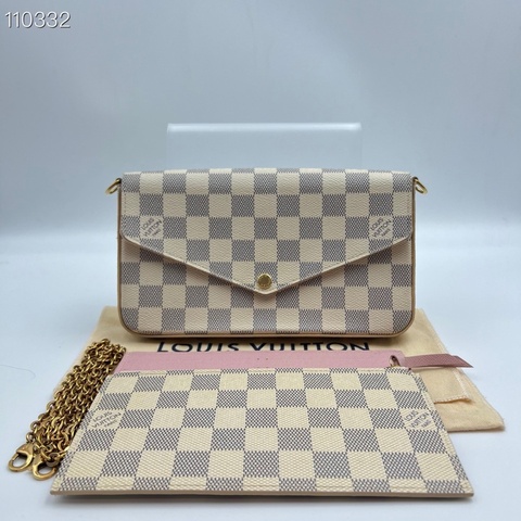 【98新】LV路易威登 Pochette Felicie白棋盤格塗層帆布三合一