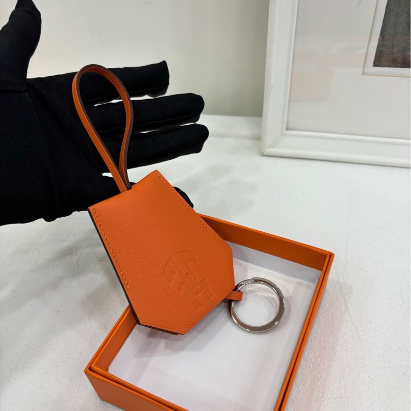 Hermes/愛馬仕 橘色鑰匙圈 包掛件 全新-4