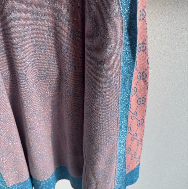 Gucci糖果粉/藍金蔥針織滿版雙G外套-16