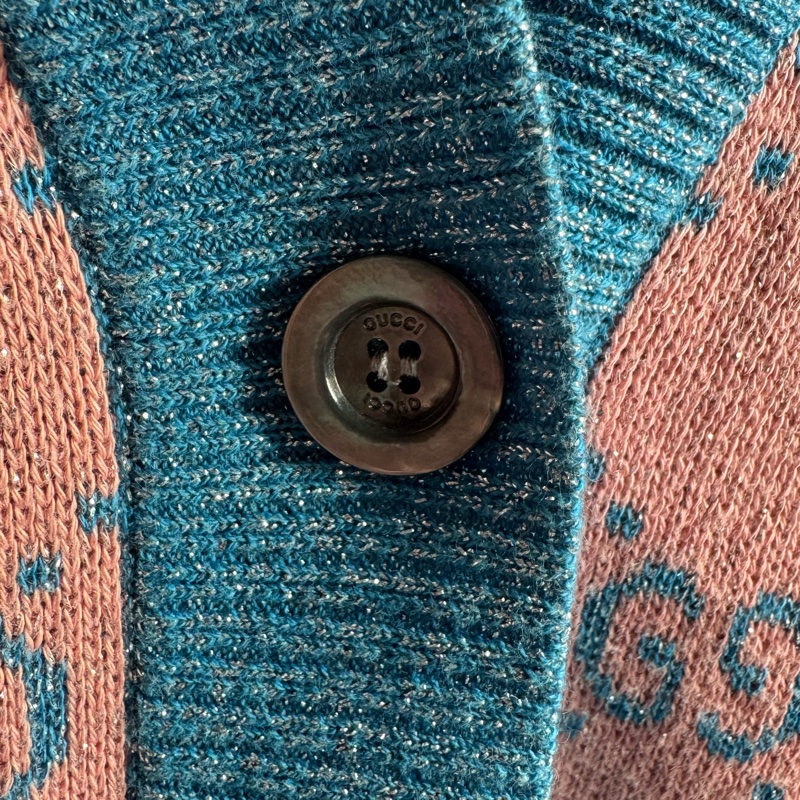 Gucci糖果粉/藍金蔥針織滿版雙G外套-17
