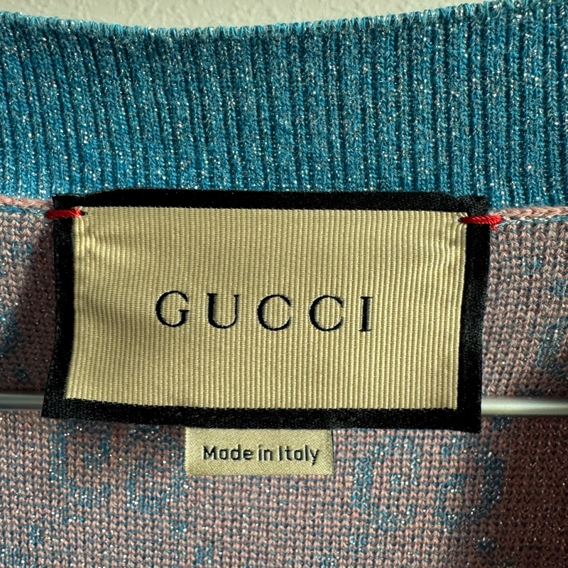 Gucci糖果粉/藍金蔥針織滿版雙G外套-19