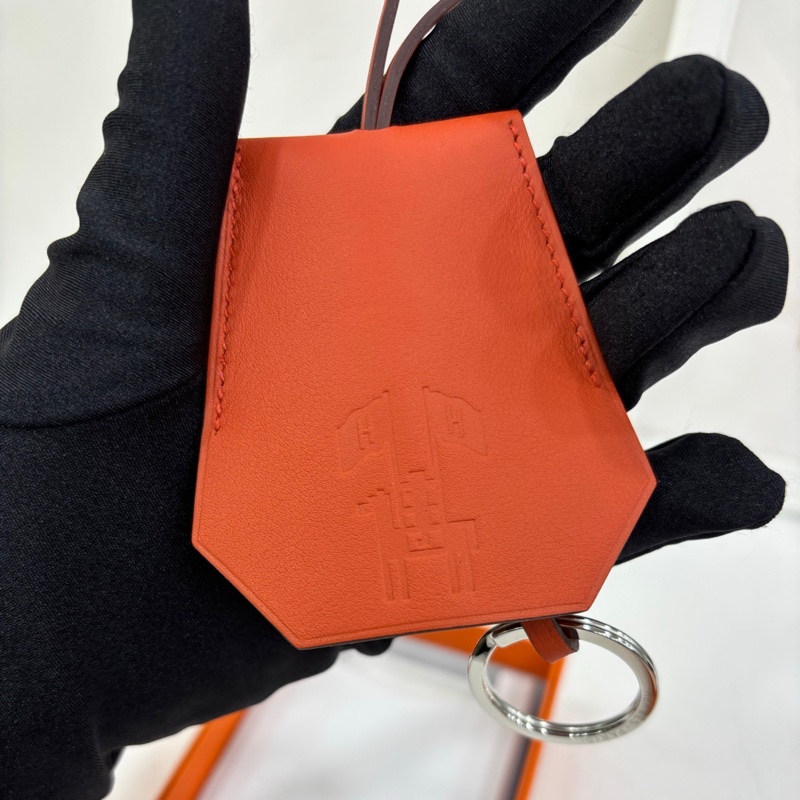 Hermes/愛馬仕 橘色鑰匙圈 包掛件 全新-4