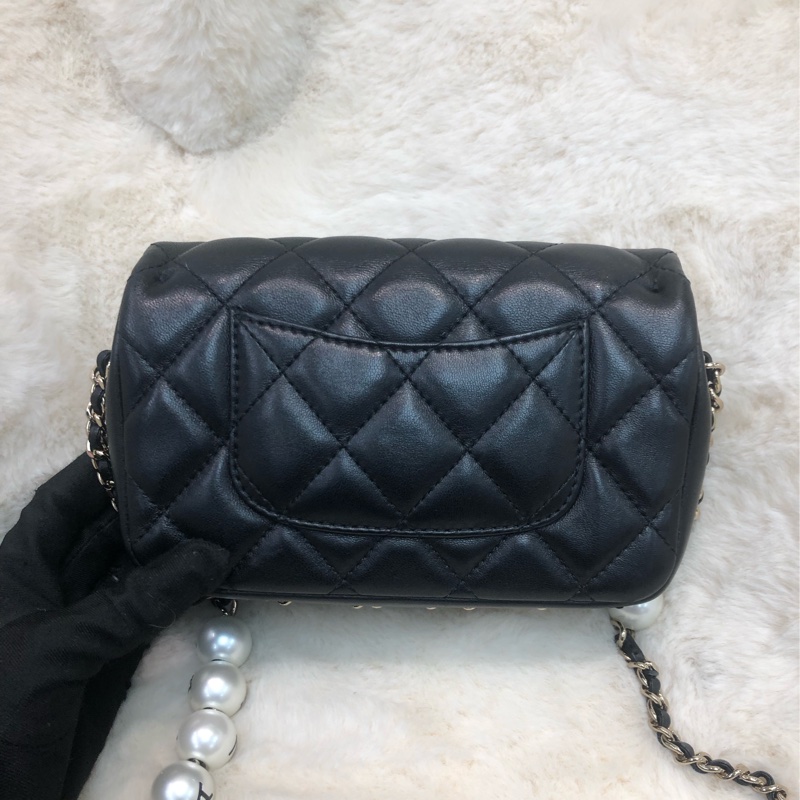 Chanel 黑色珍珠字鏈條 Flap Bag XC124-2