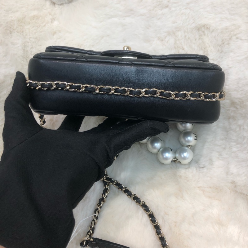 Chanel 黑色珍珠字鏈條 Flap Bag XC124-5