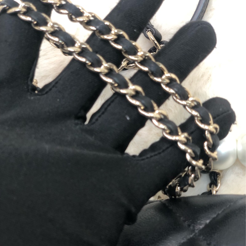 Chanel 黑色珍珠字鏈條 Flap Bag XC124-15