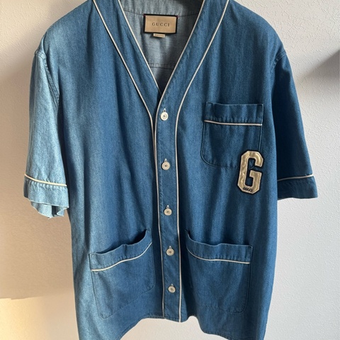Gucci藍色單寧白大G短袖上衣