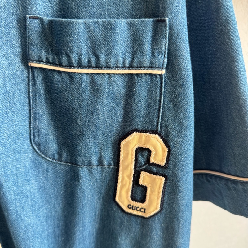 Gucci藍色單寧白大G短袖上衣-2