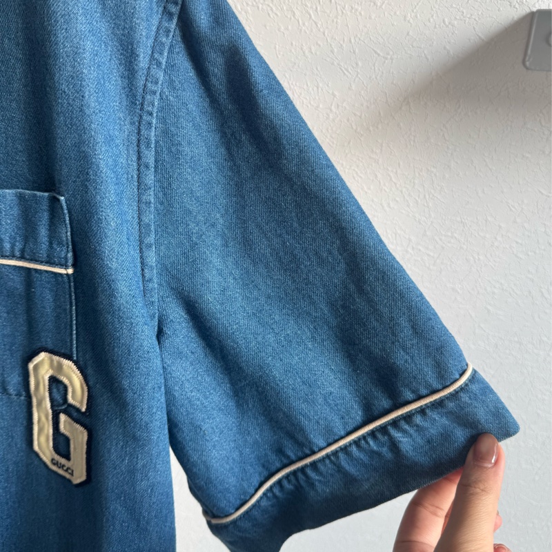 Gucci藍色單寧白大G短袖上衣-5