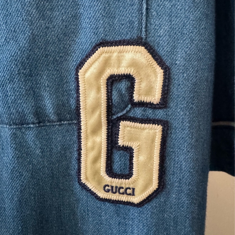 Gucci藍色單寧白大G短袖上衣-10
