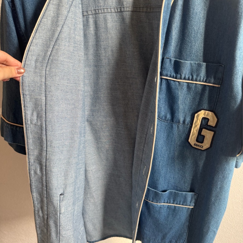 Gucci藍色單寧白大G短袖上衣-12