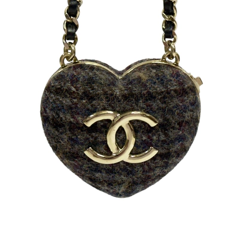 CHANEL CC *秀款* 愛心 粗花呢 斜揹飾品-4