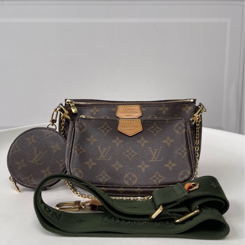 98新 LV/路易威登 CS7082綠肩帶老花五合-0