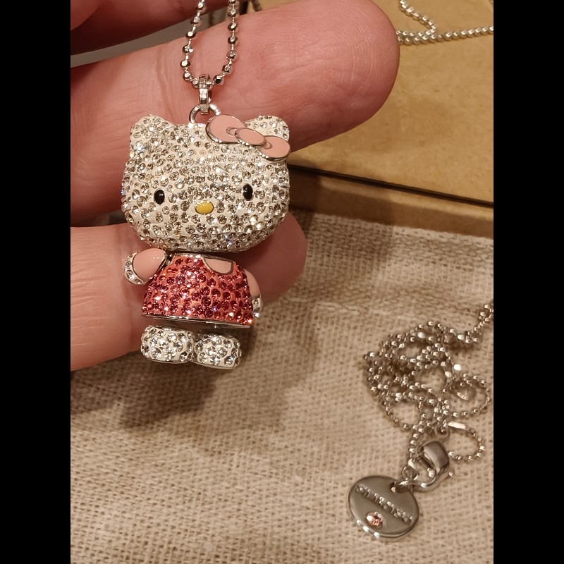 日本進口， hello kitty施華洛世奇水晶項鍊-4