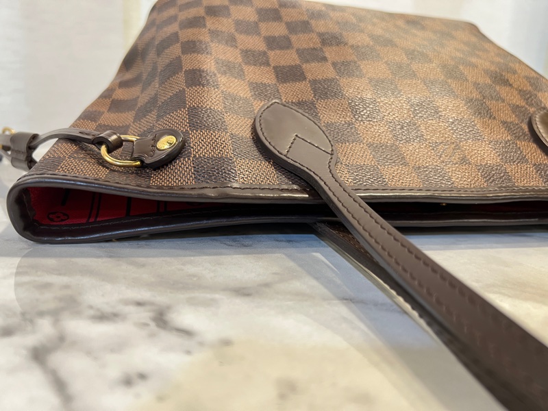 LV 咖格金釦Neverfull PM 手提肩背托特包-7