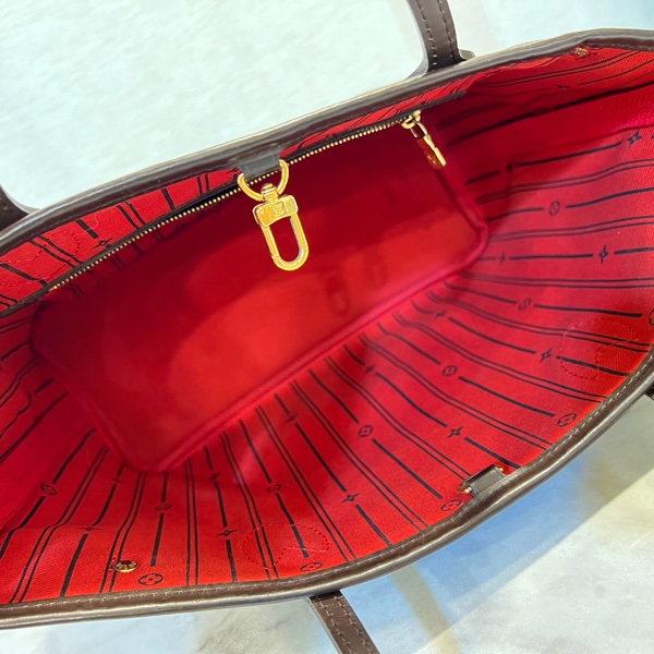 LV 咖格金釦Neverfull PM 手提肩背托特包-9