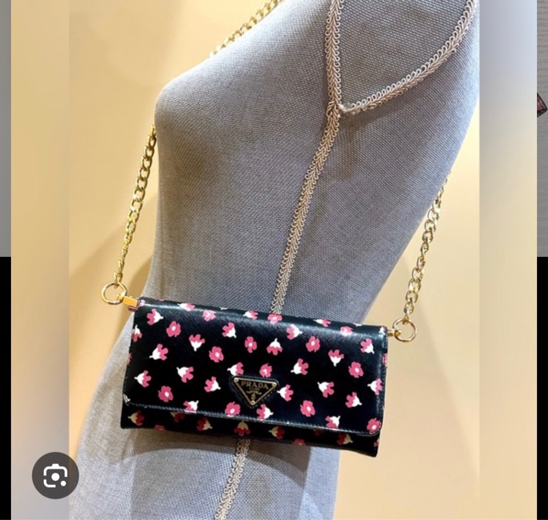 （近全新）PRADA 普拉達 長款錢包 Saffiano 花卉圖案 黑粉色-4