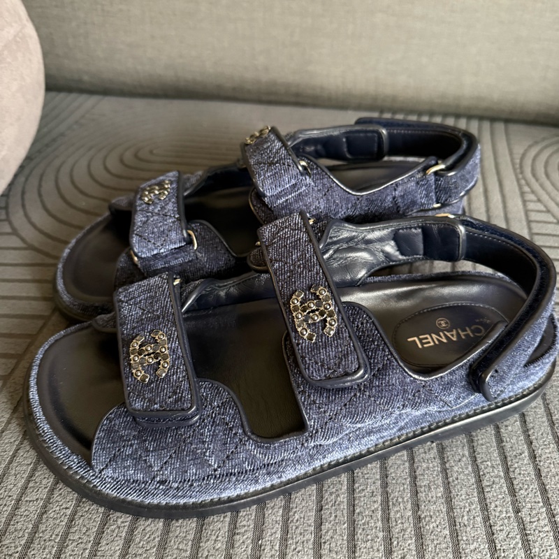 Chanel 牛仔絨布款 涼鞋-1