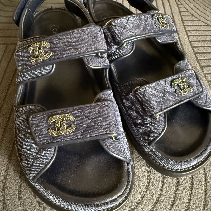 Chanel 牛仔絨布款 涼鞋-6