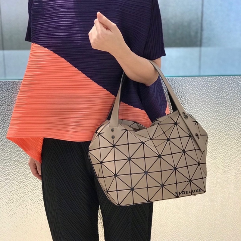 BAO BAO ISSEY MIYAKE三宅一生 肩背包手提包 藕粉色 皮質三角格10x6手提/肩背包-20