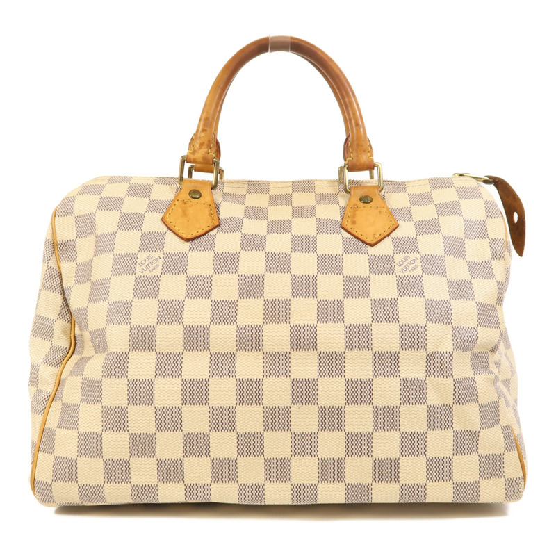 LOUIS VUITTON Damier Azur Speedy 30金扣手挽袋白色-0