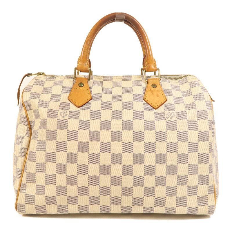 LOUIS VUITTON Damier Azur Speedy 30金扣手挽袋白色-1