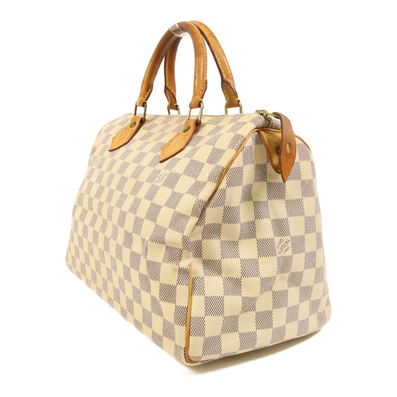 LOUIS VUITTON Damier Azur Speedy 30金扣手挽袋白色-2