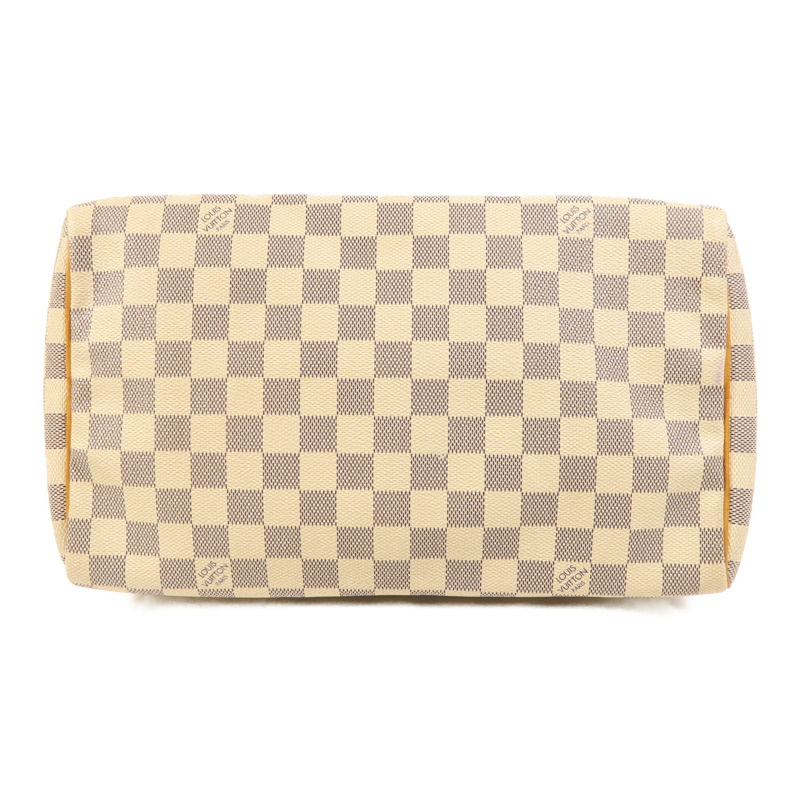 LOUIS VUITTON Damier Azur Speedy 30金扣手挽袋白色-3
