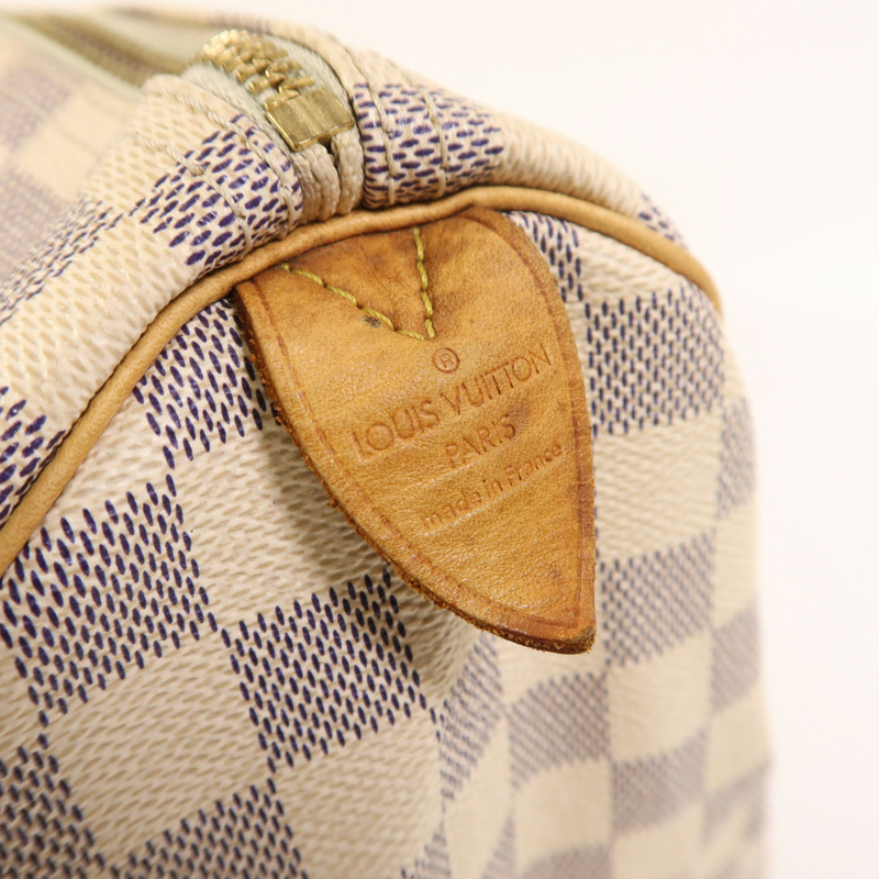 LOUIS VUITTON Damier Azur Speedy 30金扣手挽袋白色-5