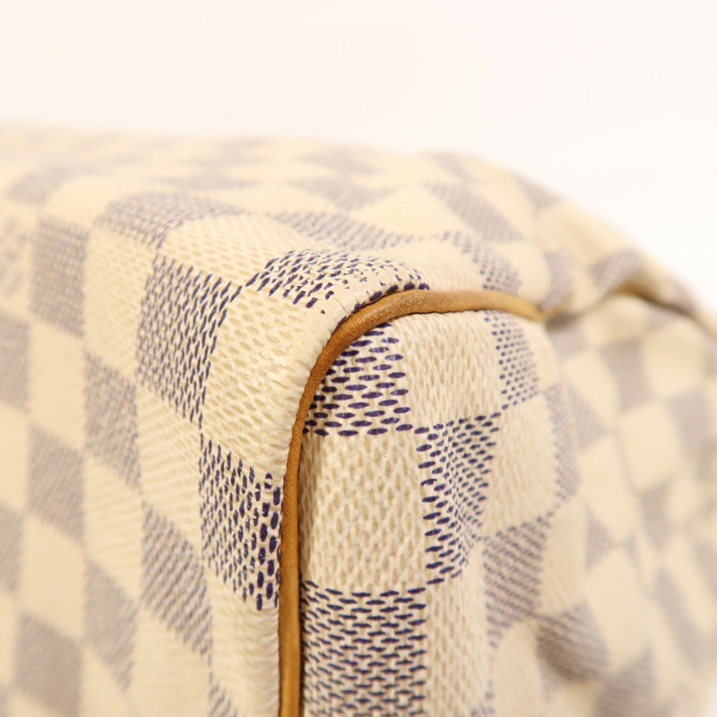 LOUIS VUITTON Damier Azur Speedy 30金扣手挽袋白色-9
