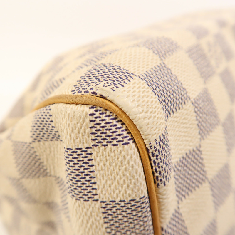 LOUIS VUITTON Damier Azur Speedy 30金扣手挽袋白色-10