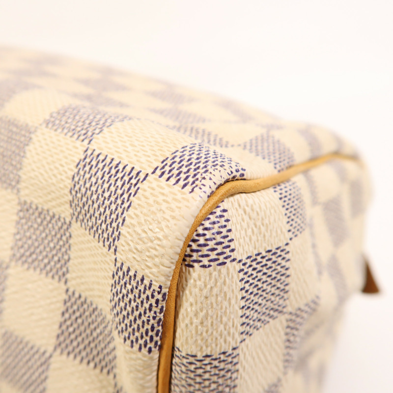 LOUIS VUITTON Damier Azur Speedy 30金扣手挽袋白色-11